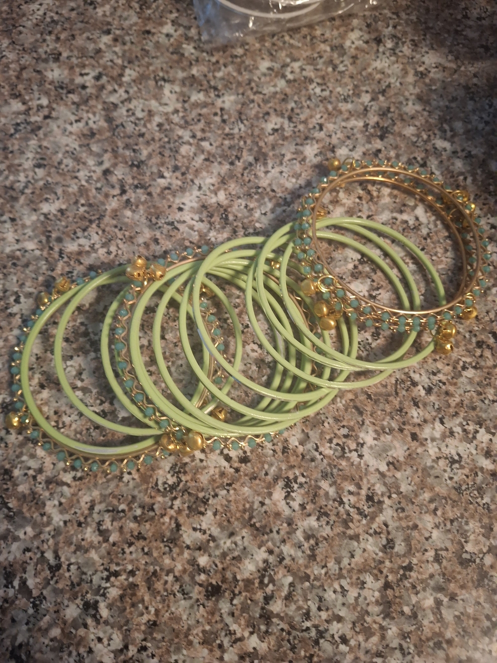 Gold Accent Light Green Bangle Set - Women Jewelry